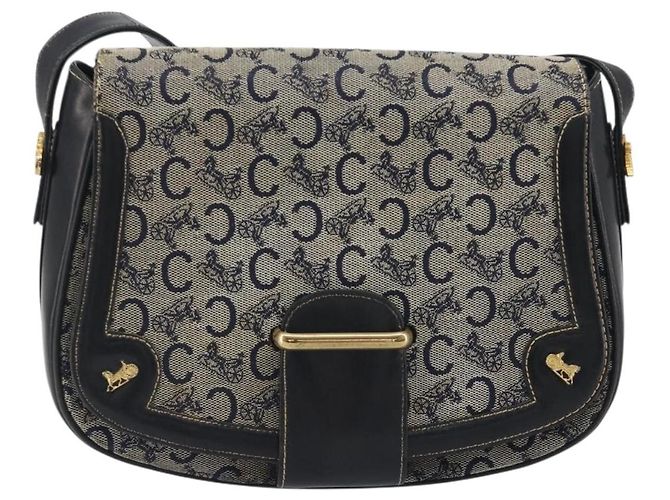 Céline Borsa a Spalla CELINE C Sulky Canvas Navy Gold Auth kk693 D'oro Blu navy - vista 13