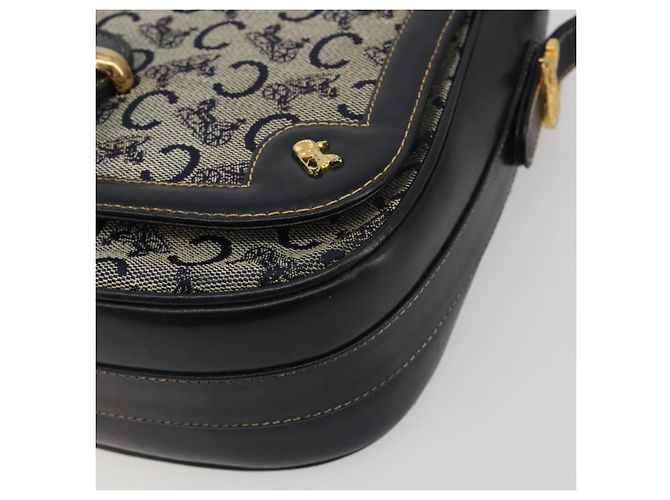 Céline Borsa a Spalla CELINE C Sulky Canvas Navy Gold Auth kk693 D'oro Blu navy - vista 14