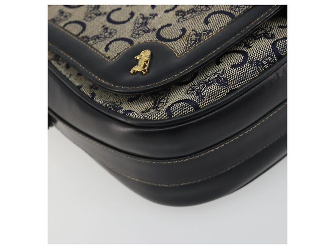 Céline Borsa a Spalla CELINE C Sulky Canvas Navy Gold Auth kk693 D'oro Blu navy - vista 15