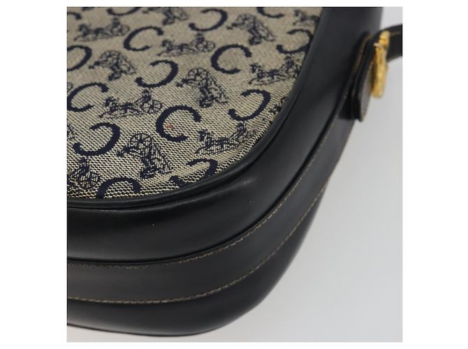 Céline Borsa a Spalla CELINE C Sulky Canvas Navy Gold Auth kk693 D'oro Blu navy - vista 16