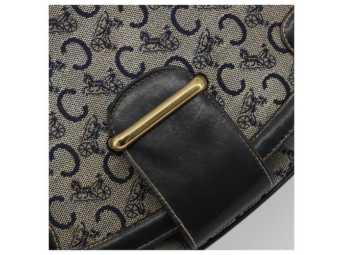 Céline Borsa a Spalla CELINE C Sulky Canvas Navy Gold Auth kk693 D'oro Blu navy - vista 18