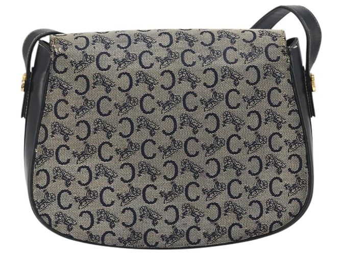 Céline Borsa a Spalla CELINE C Sulky Canvas Navy Gold Auth kk693 D'oro Blu navy - vista 2