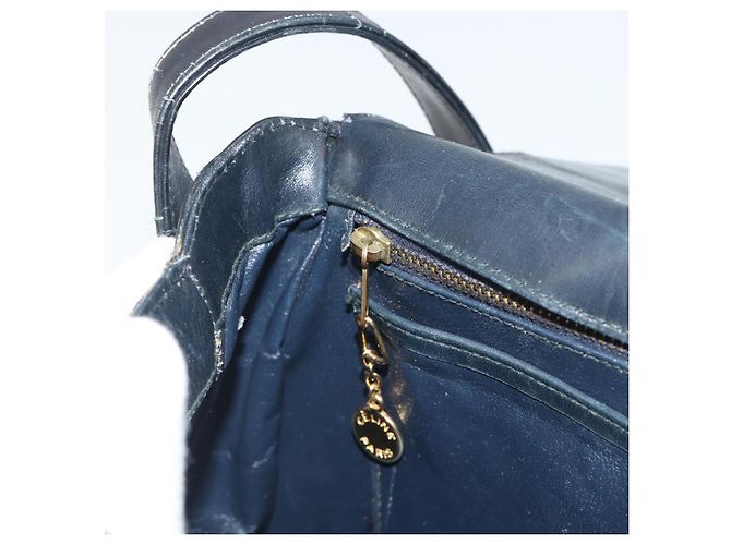 Céline Borsa a Spalla CELINE C Sulky Canvas Navy Gold Auth kk693 D'oro Blu navy - vista 23