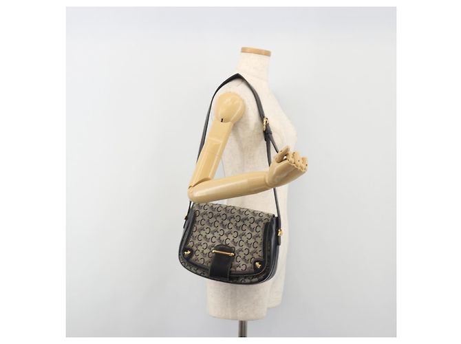Céline Borsa a Spalla CELINE C Sulky Canvas Navy Gold Auth kk693 D'oro Blu navy - vista 25