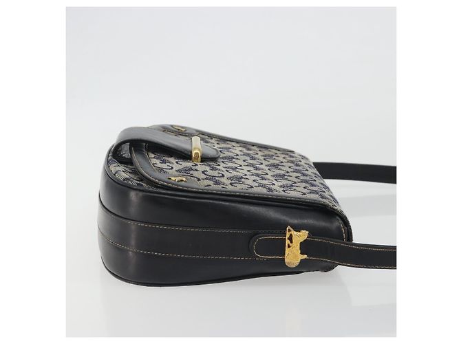 Céline Borsa a Spalla CELINE C Sulky Canvas Navy Gold Auth kk693 D'oro Blu navy - vista 3