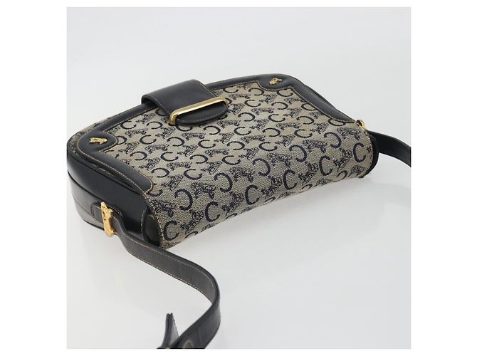 Céline Borsa a Spalla CELINE C Sulky Canvas Navy Gold Auth kk693 D'oro Blu navy - vista 6
