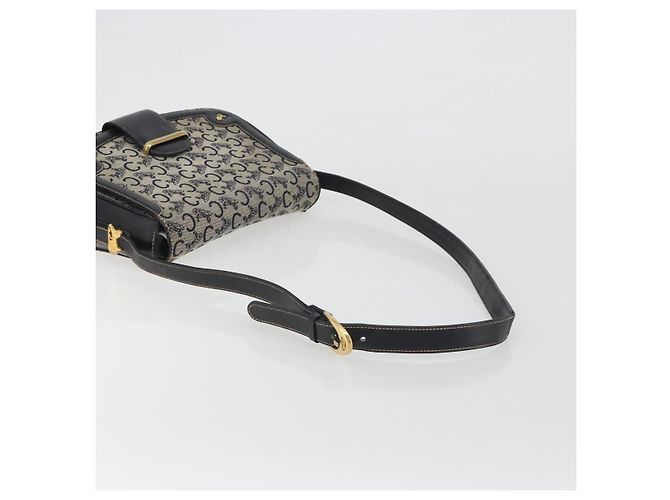 Céline Borsa a Spalla CELINE C Sulky Canvas Navy Gold Auth kk693 D'oro Blu navy - vista 7