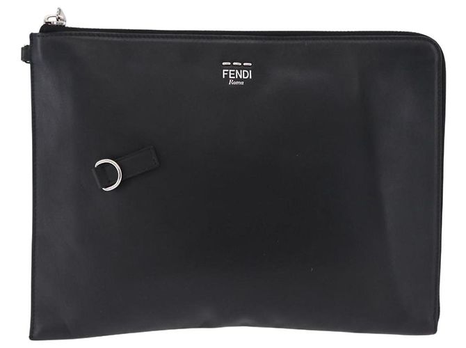 FENDI Clutch Bag Leder Schwarz Silber 7M0225 Auth ka5375V - Ansicht 13