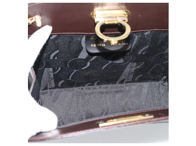 Borsa a catena Gancini Salvatore Ferragamo in pelle marrone scuro oro Auth 194570A - vista 10