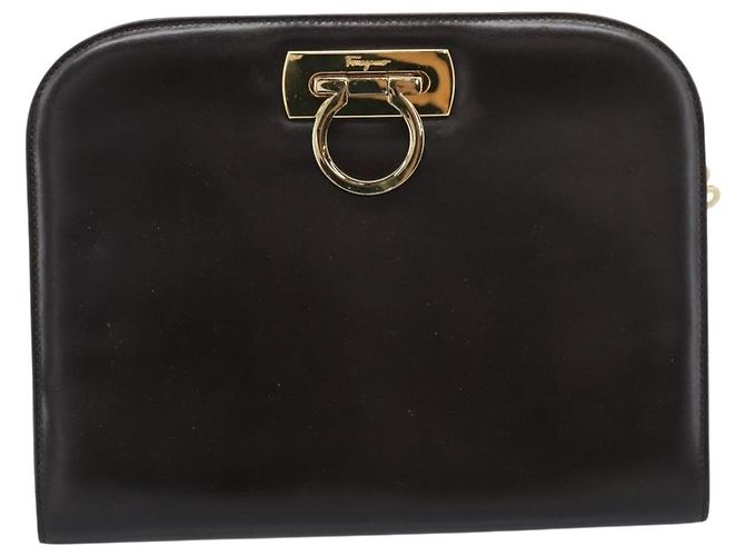 Borsa a catena Gancini Salvatore Ferragamo in pelle marrone scuro oro Auth 194570A - vista 13