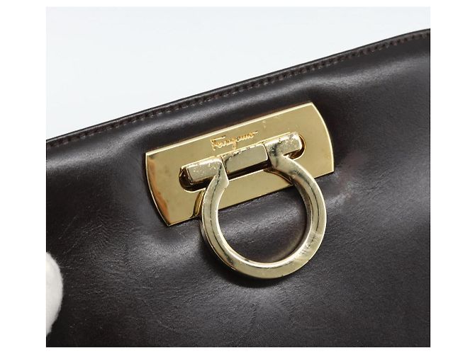 Borsa a catena Gancini Salvatore Ferragamo in pelle marrone scuro oro Auth 194570A - vista 17