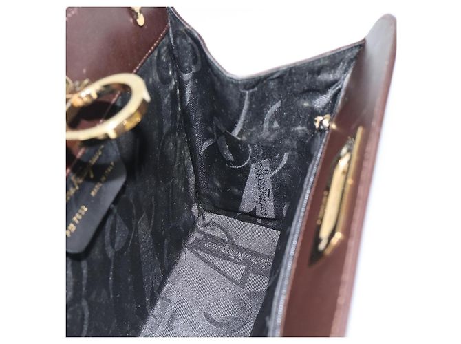 Borsa a catena Gancini Salvatore Ferragamo in pelle marrone scuro oro Auth 194570A - vista 18