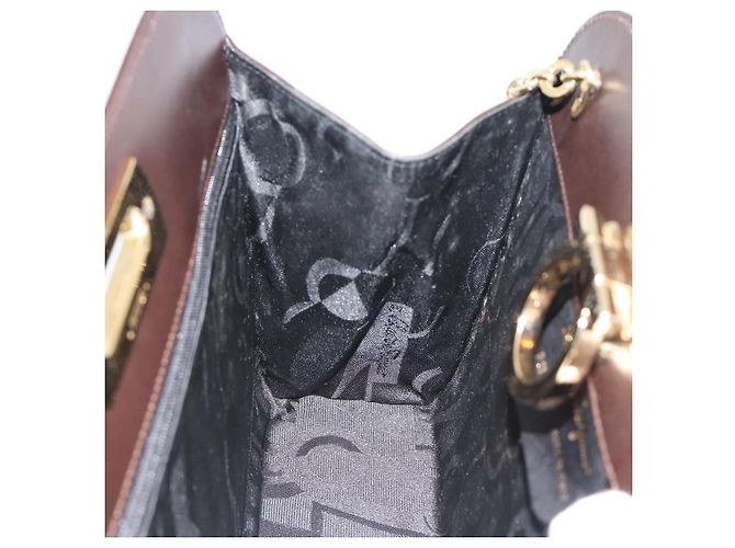 Borsa a catena Gancini Salvatore Ferragamo in pelle marrone scuro oro Auth 194570A - vista 19