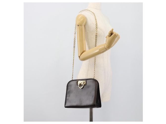 Borsa a catena Gancini Salvatore Ferragamo in pelle marrone scuro oro Auth 194570A - vista 21