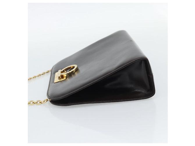 Borsa a catena Gancini Salvatore Ferragamo in pelle marrone scuro oro Auth 194570A - vista 3