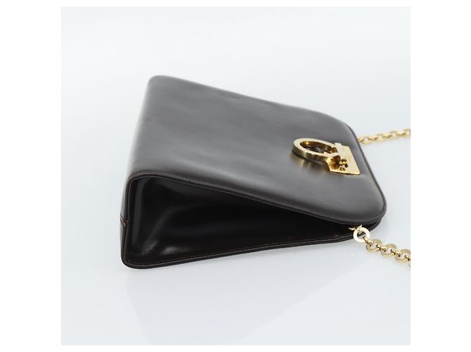Borsa a catena Gancini Salvatore Ferragamo in pelle marrone scuro oro Auth 194570A - vista 4
