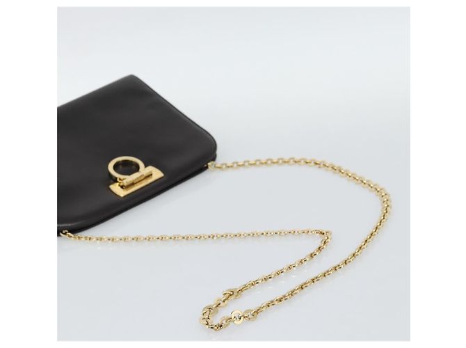 Borsa a catena Gancini Salvatore Ferragamo in pelle marrone scuro oro Auth 194570A - vista 7