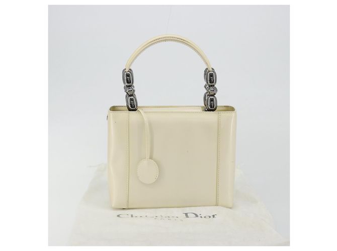 Borsa Christian Dior Maris Pearl in vernice bianco e argento Auth 193129A - vista 12