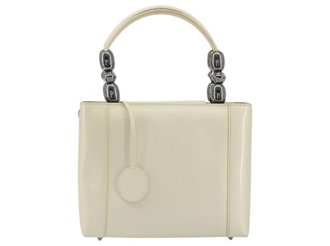 Borsa Christian Dior Maris Pearl in vernice bianco e argento Auth 193129A - vista 13