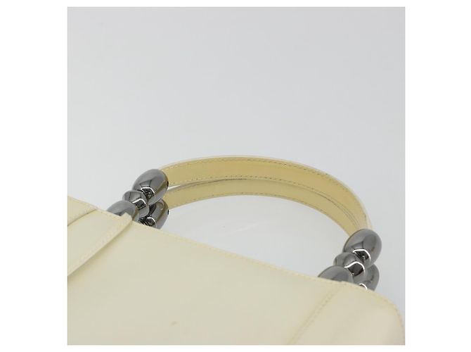 Borsa Christian Dior Maris Pearl in vernice bianco e argento Auth 193129A - vista 14