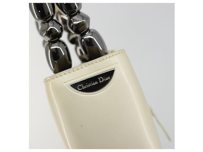 Borsa Christian Dior Maris Pearl in vernice bianco e argento Auth 193129A - vista 19
