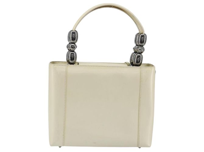 Borsa Christian Dior Maris Pearl in vernice bianco e argento Auth 193129A - vista 2