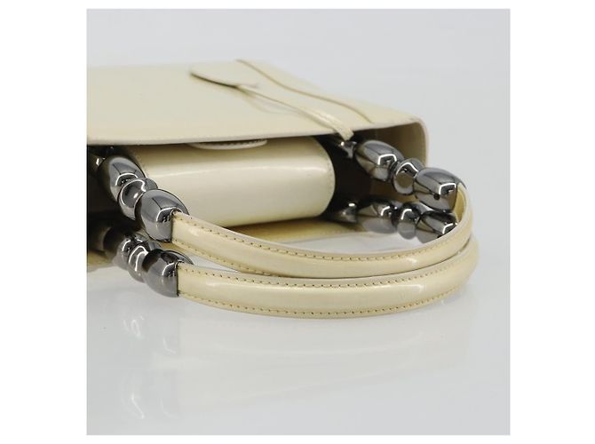 Borsa Christian Dior Maris Pearl in vernice bianco e argento Auth 193129A - vista 7