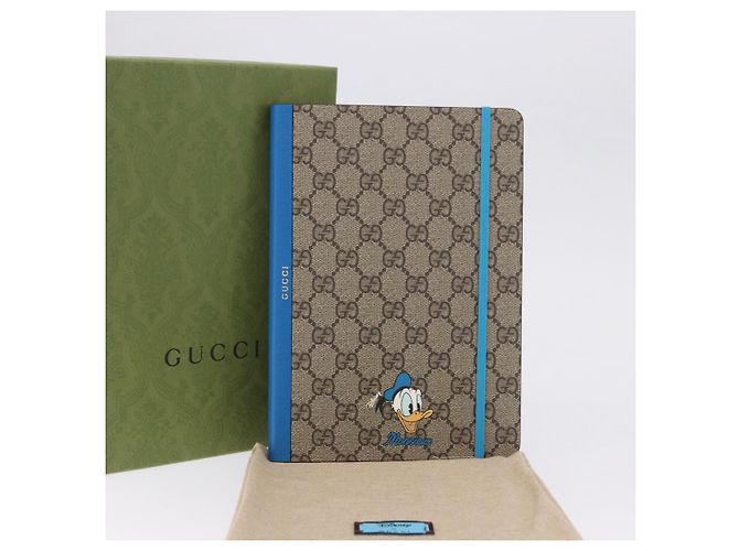GUCCI GG Supreme Disney Donald Duck Note Book Leather Beige Blue Auth SW2662M Bleu - vue 12