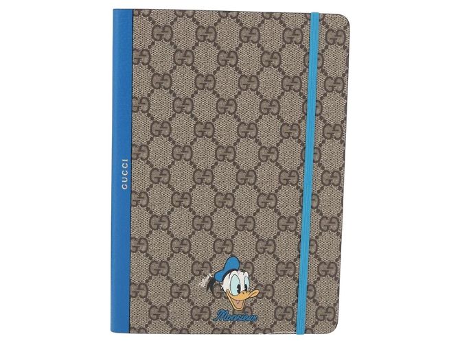 GUCCI GG Supreme Disney Donald Duck Note Book Leather Beige Blue Auth SW2662M Bleu - vue 13
