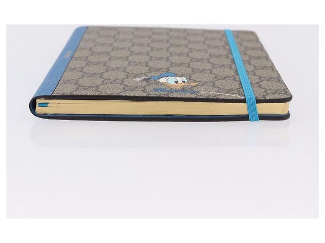 GUCCI GG Supreme Disney Donald Duck Note Book Leather Beige Blue Auth SW2662M Bleu - vue 6