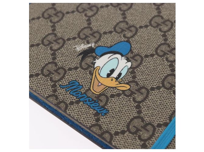 GUCCI GG Supreme Disney Donald Duck Note Book Leather Beige Blue Auth SW2662M Bleu - vue 9