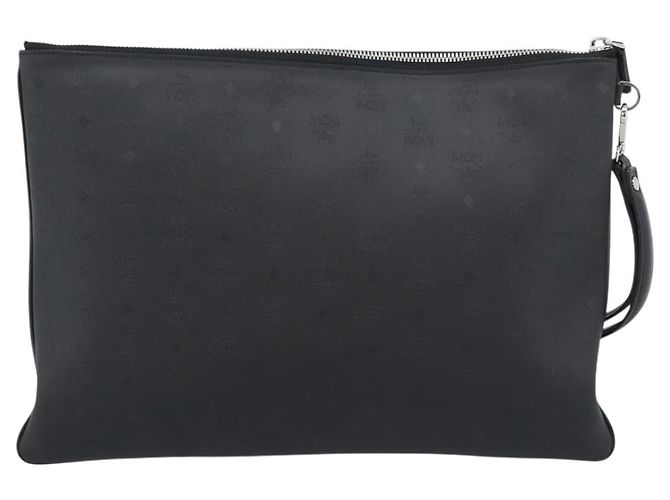 MCM Vicetos Logogramm Clutch Bag aus PVC-Leder Schwarz Silber Auth 194004A - Ansicht 2
