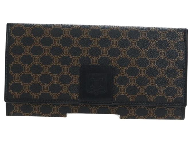 Céline Portafoglio lungo CELINE Kiss Lock in tela Macadam PVC e pelle nera Auth am12152V Nero - vista 13
