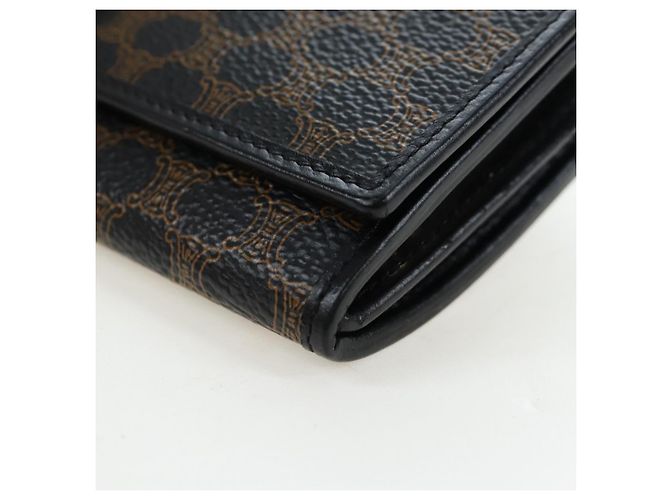 Céline Portafoglio lungo CELINE Kiss Lock in tela Macadam PVC e pelle nera Auth am12152V Nero - vista 14