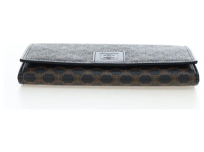 Céline Portafoglio lungo CELINE Kiss Lock in tela Macadam PVC e pelle nera Auth am12152V Nero - vista 6