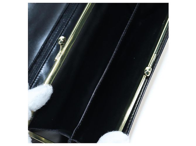 Céline Portafoglio lungo CELINE Kiss Lock in tela Macadam PVC e pelle nera Auth am12152V Nero - vista 9