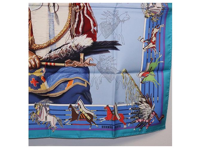 Hermès HERMES Carré 90 Foulard PANI LA SHAR PAWNEE Seta Blu Auth am12110M - vista 10