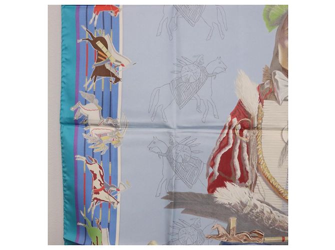 Hermès HERMES Carré 90 Foulard PANI LA SHAR PAWNEE Seta Blu Auth am12110M - vista 17