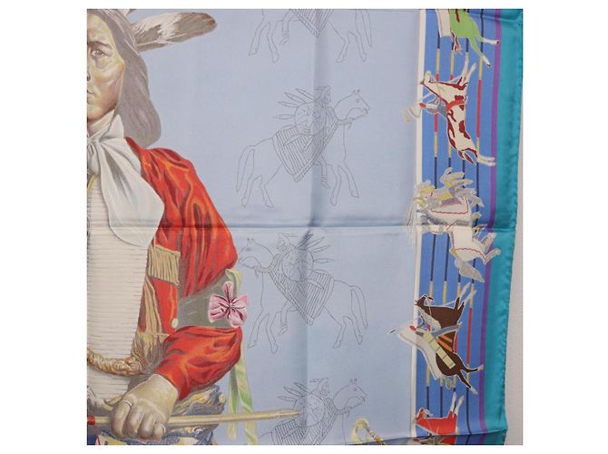 Hermès HERMES Carré 90 Foulard PANI LA SHAR PAWNEE Seta Blu Auth am12110M - vista 19