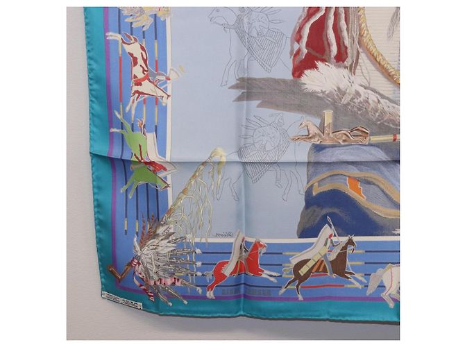 Hermès HERMES Carré 90 Foulard PANI LA SHAR PAWNEE Seta Blu Auth am12110M - vista 20