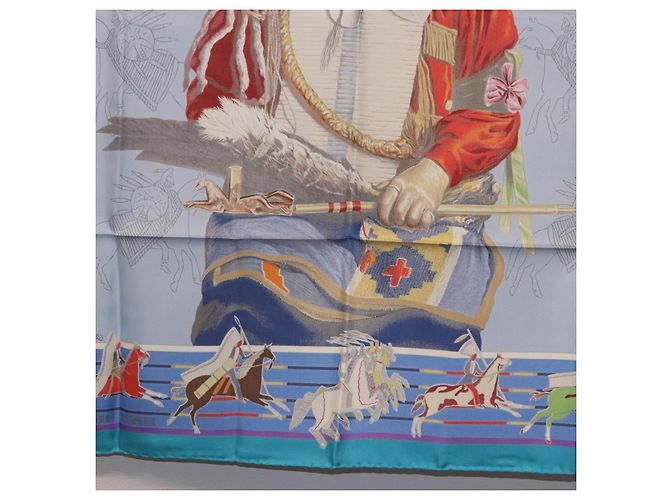 Hermès HERMES Carré 90 Foulard PANI LA SHAR PAWNEE Seta Blu Auth am12110M - vista 21