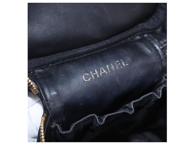 CHANEL COCO Mark Vanity Pouch per trucchi Caviar Skin Black Gold CC Auth ka5432 Nero - vista 10