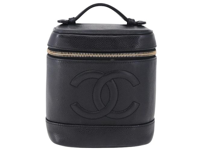 CHANEL COCO Mark Vanity Pouch per trucchi Caviar Skin Black Gold CC Auth ka5432 Nero - vista 13