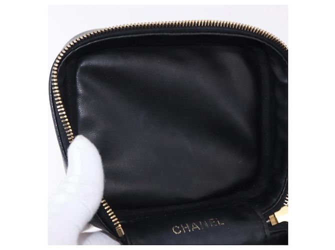 CHANEL COCO Mark Vanity Pouch per trucchi Caviar Skin Black Gold CC Auth ka5432 Nero - vista 18