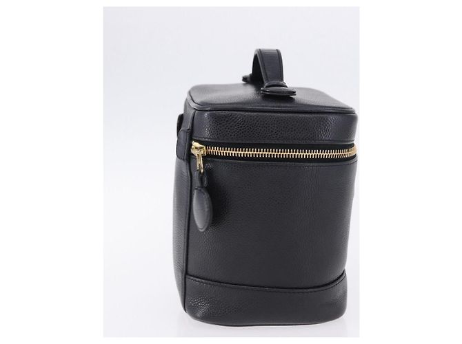 CHANEL COCO Mark Vanity Pouch per trucchi Caviar Skin Black Gold CC Auth ka5432 Nero - vista 4