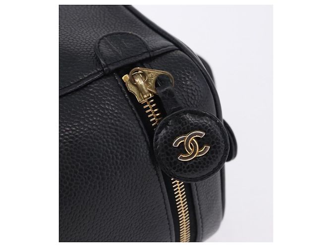 CHANEL COCO Mark Vanity Pouch per trucchi Caviar Skin Black Gold CC Auth ka5432 Nero - vista 9