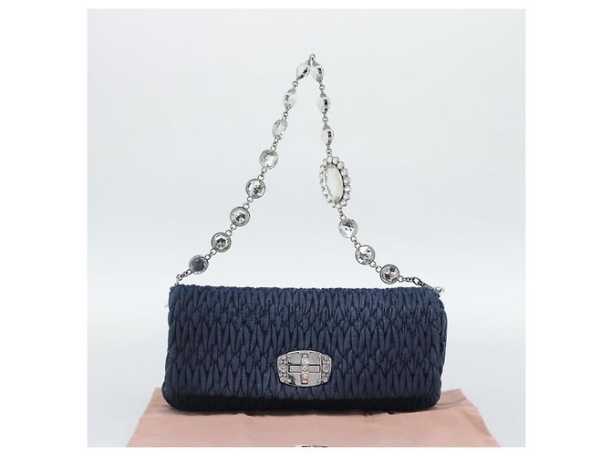 Borsa a tracolla in denim Miu Miu 2way Blu Argento Auth ka5347V - vista 12