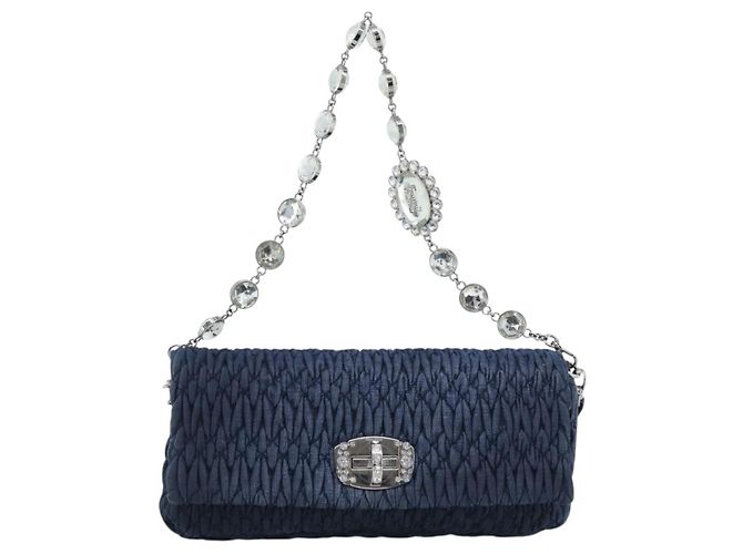 Borsa a tracolla in denim Miu Miu 2way Blu Argento Auth ka5347V - vista 13