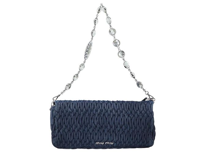 Borsa a tracolla in denim Miu Miu 2way Blu Argento Auth ka5347V - vista 2