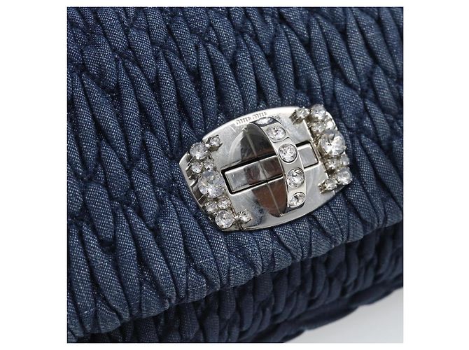 Borsa a tracolla in denim Miu Miu 2way Blu Argento Auth ka5347V - vista 20